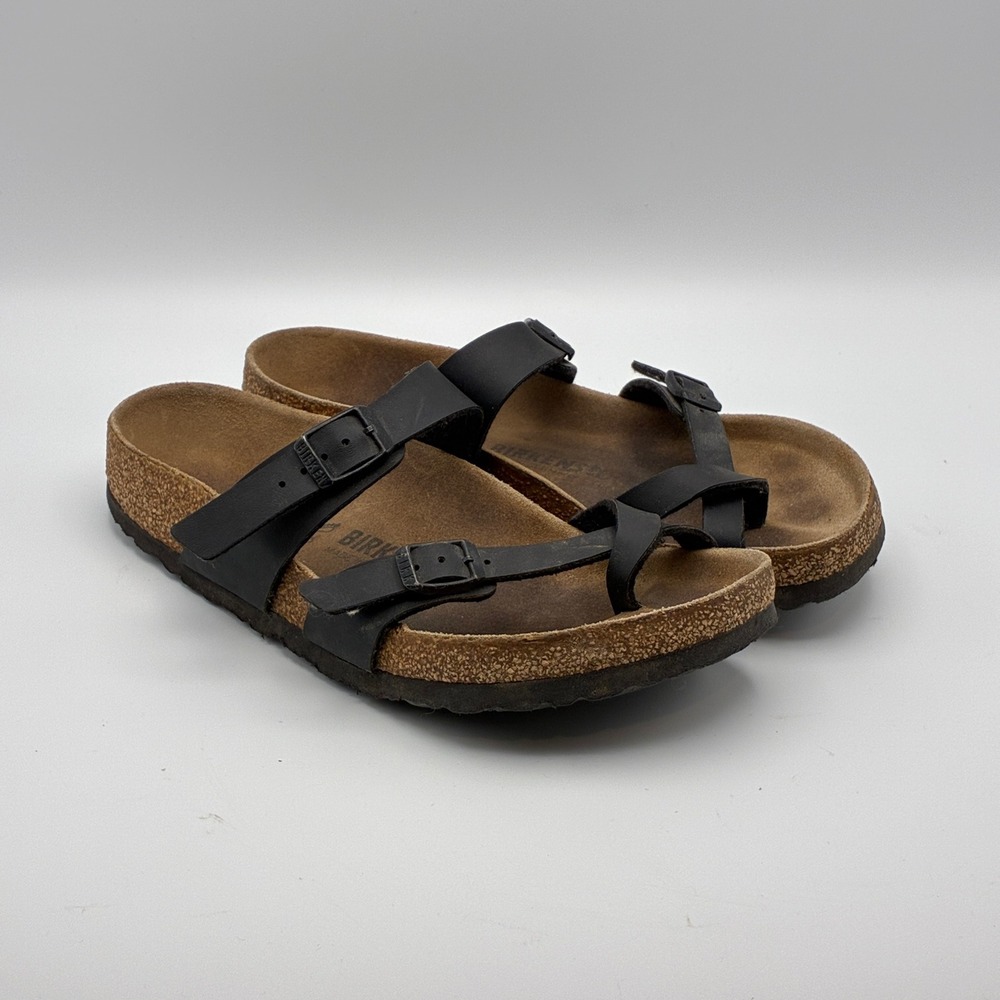 Birkenstock Mayari Sandals Womens 38 Black Birko-Flor Toe Loop Strappy